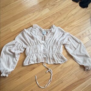 Chic Beige Puff Sleeve Blouse